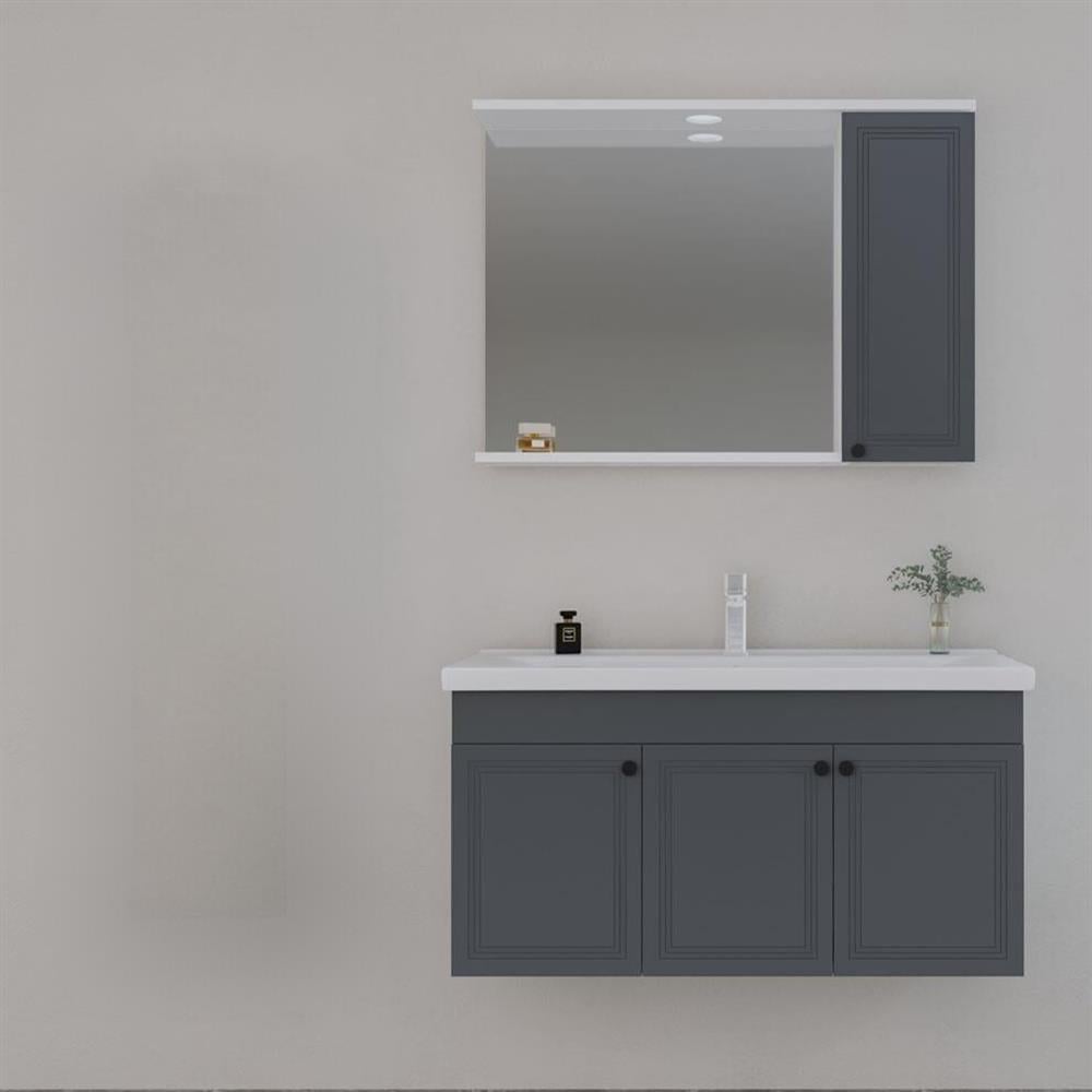 Orka Rio 100 cm Mat Antrasit Lake Banyo Dolabı Takımı