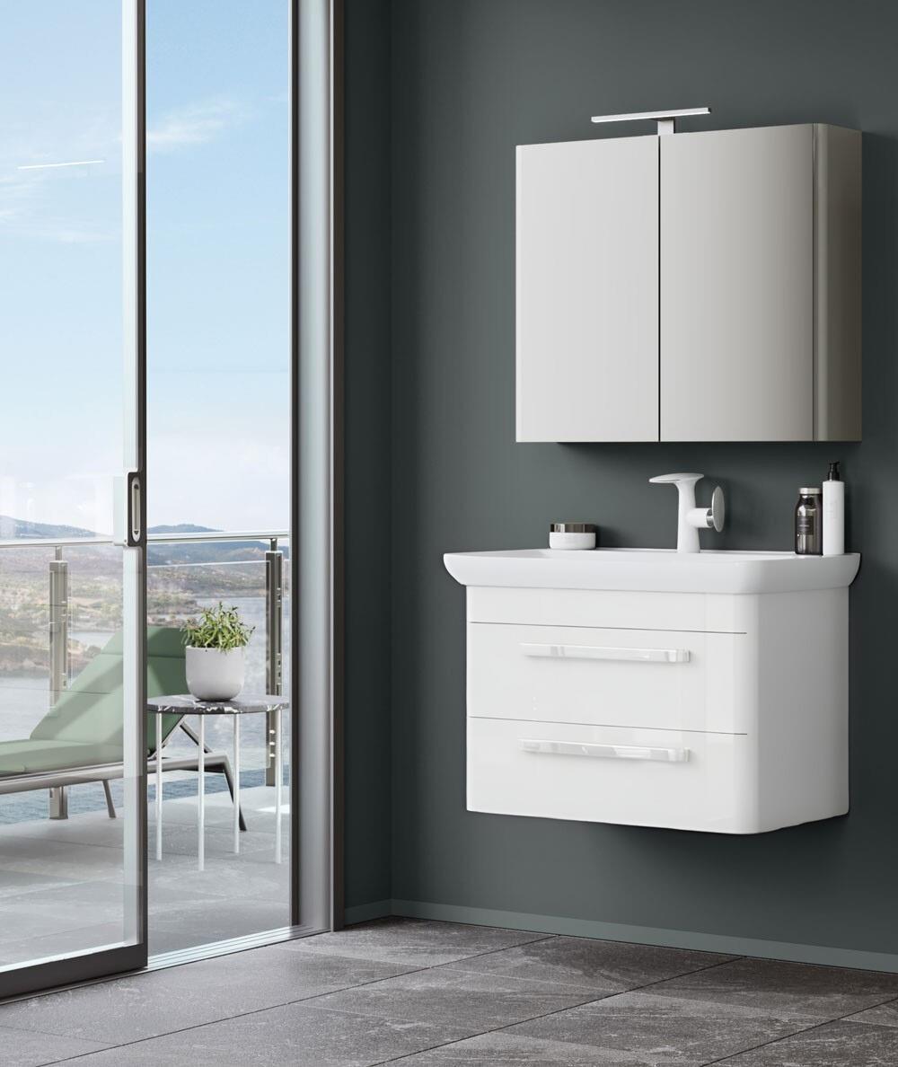 Orka Rose 80 cm Parlak Beyaz Banyo Dolabı Takımı