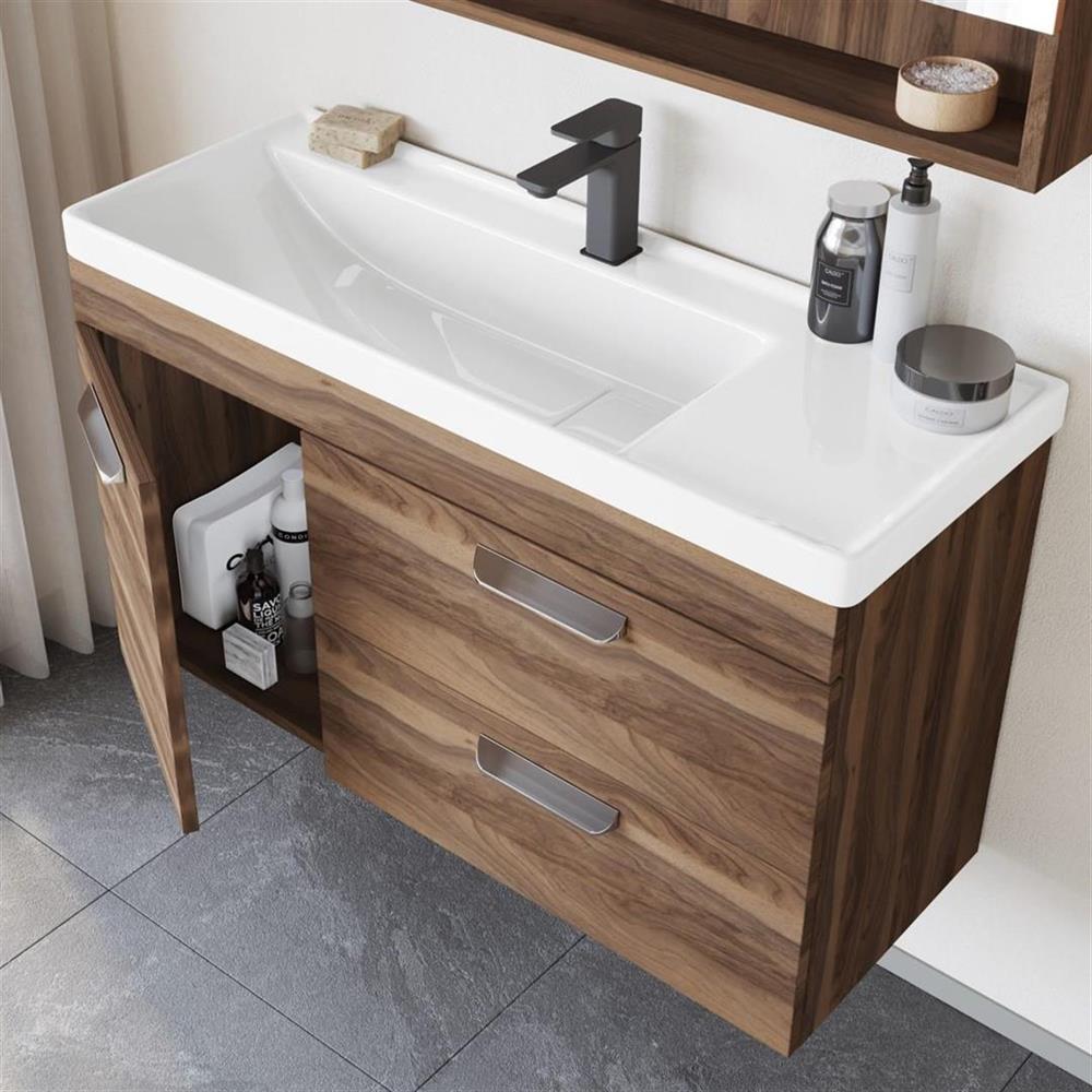 Orka Nova 80 cm Ceviz Banyo Dolabı Alt Modül ve Lavabo