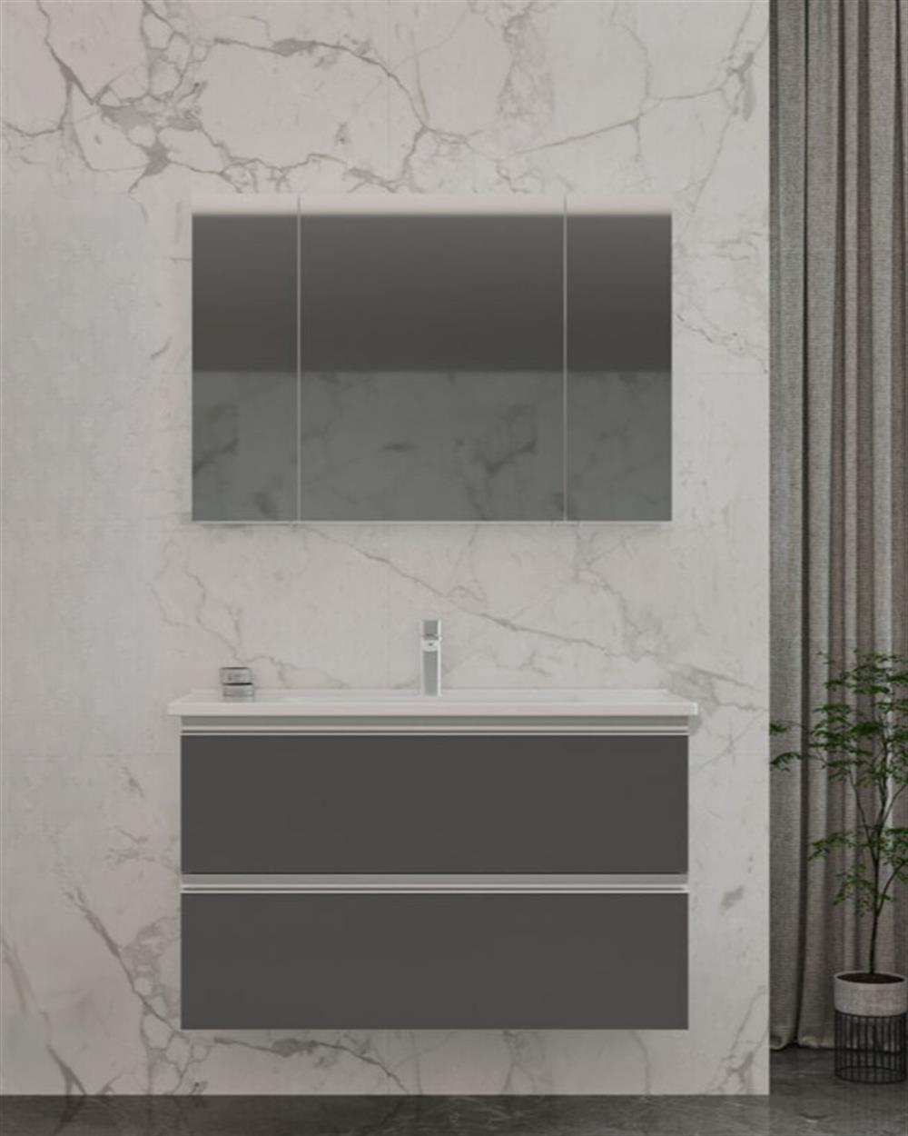 Orka Terme 100 cm Gri Çekmeceli Banyo Dolabı Takımı