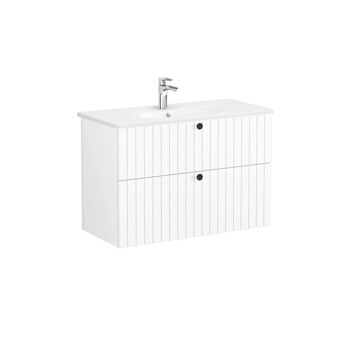 Vitra Root Groove Çift Çekmeceli Lavabo Dolabı 80 Cm Mat Beyaz (Yuvarlak Lavabo Dahil) 69436