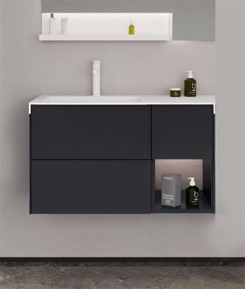 Orka Milano 100 cm Antrasit Banyo Dolabı Alt Modül ve Lavabo