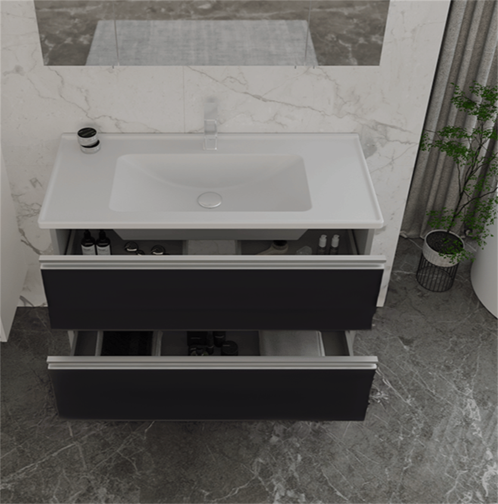 Orka Terme 100 cm Siyah Çekmeceli Banyo Dolabı Alt Modül ve Lavabo