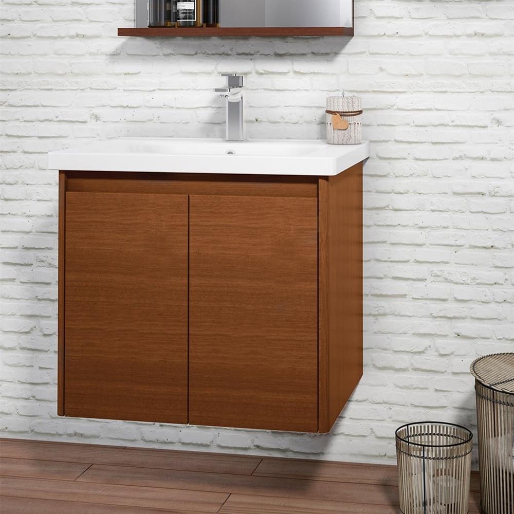 Orka Duden 60 cm Ceviz Kapaklı Banyo Dolabı Alt Modül ve Lavabo