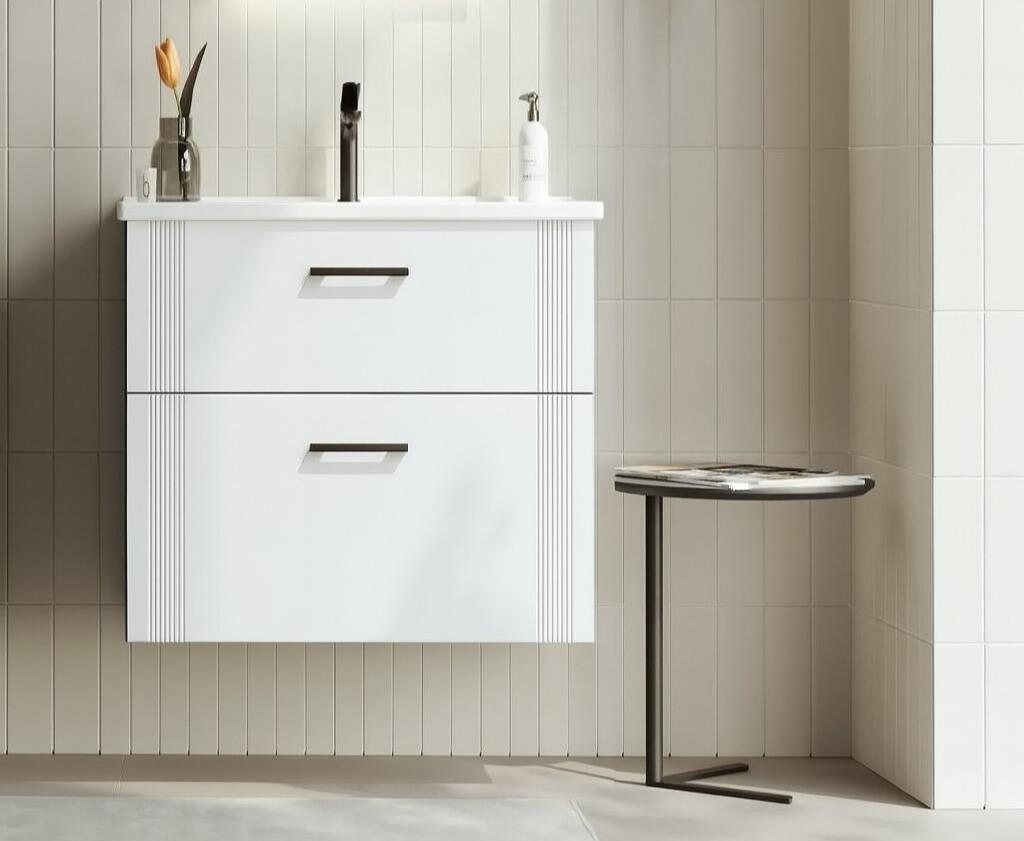 Orka Bari 65 cm Mat Beyaz Banyo Dolabı Alt Modül ve Lavabo