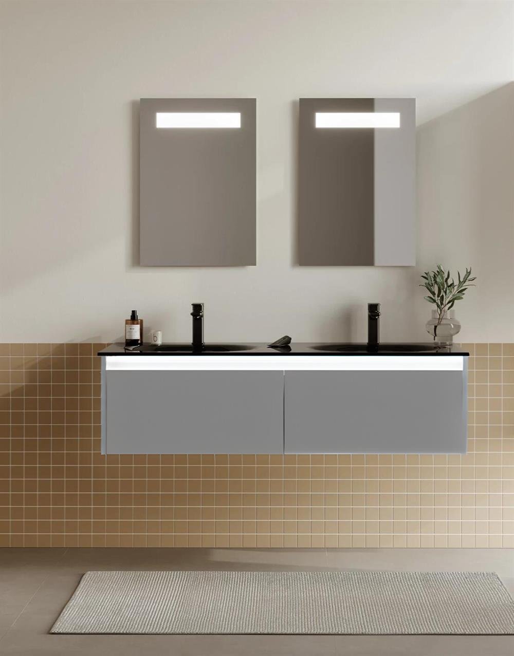Orka Lisbon 130 cm Mat Gri Banyo Dolabı Takımı