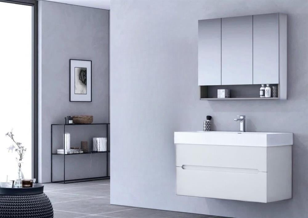 Orka Malta 100 cm Mat Beyaz Banyo Dolabı Takımı