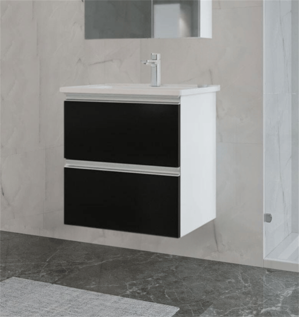 Orka Terme 80 cm Siyah Çekmeceli Banyo Dolabı Alt Modül ve Lavabo
