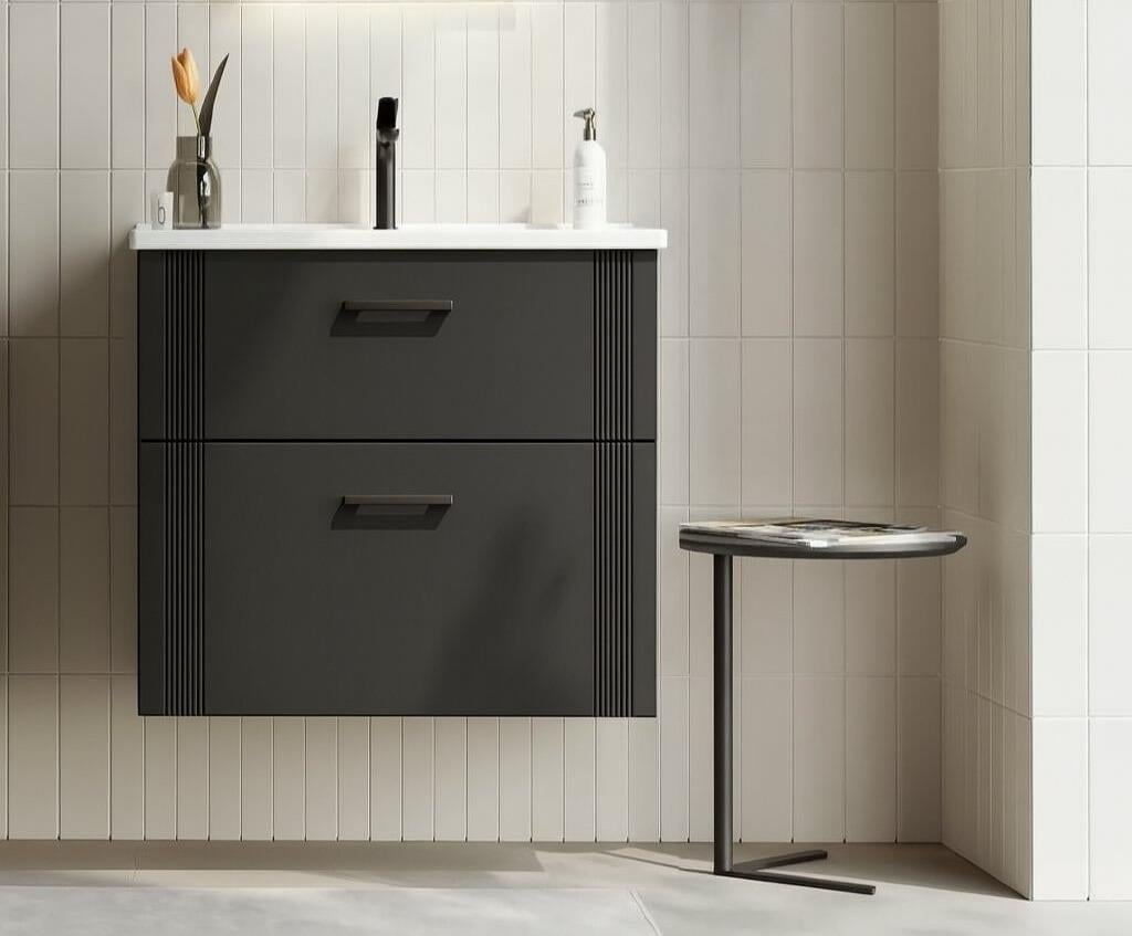 Orka Bari 65 cm Mat Antrasit Banyo Dolabı Alt Modül ve Lavabo