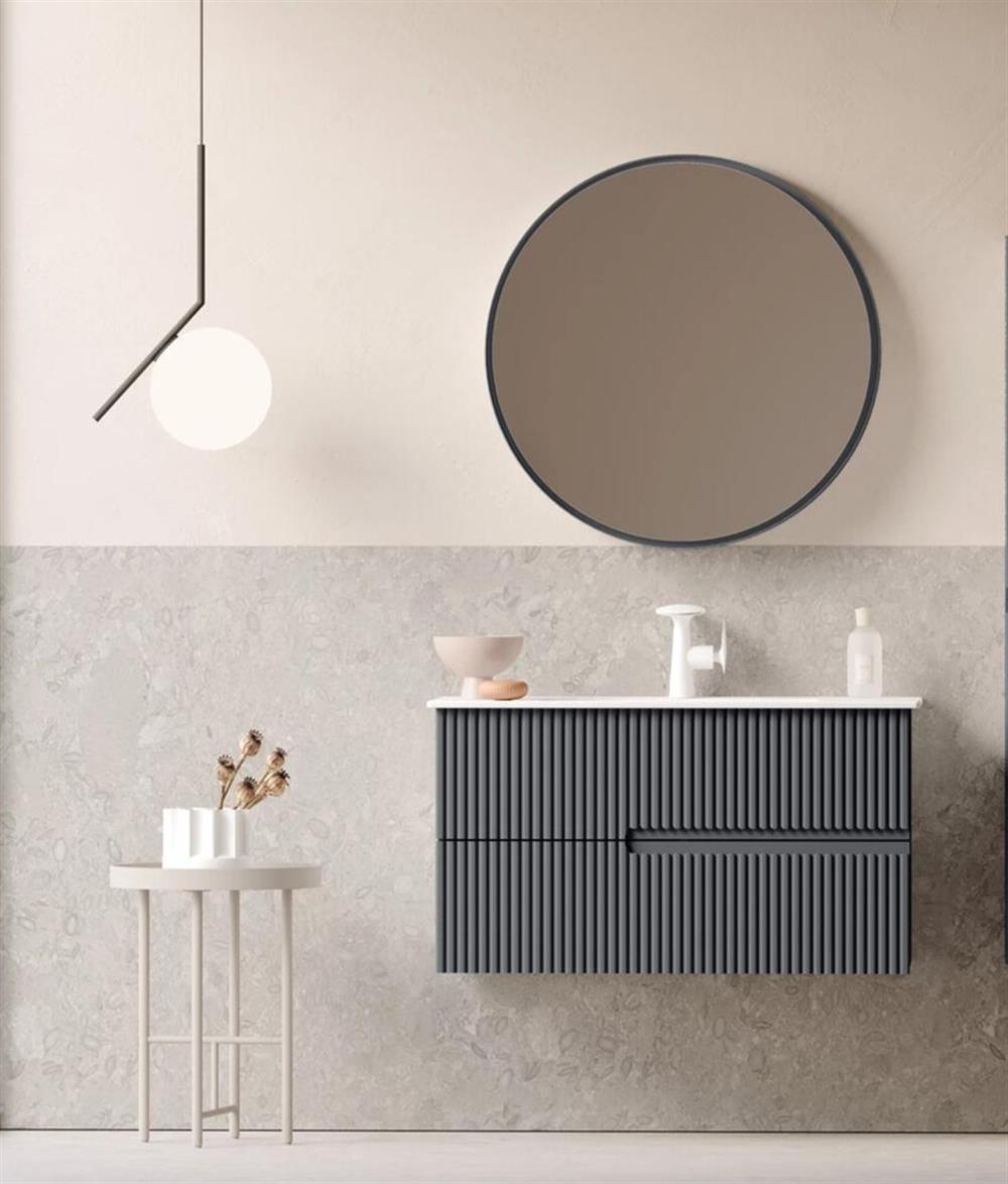 Orka Moonlight 90 cm Mat Antrasit Banyo Dolabı Takımı