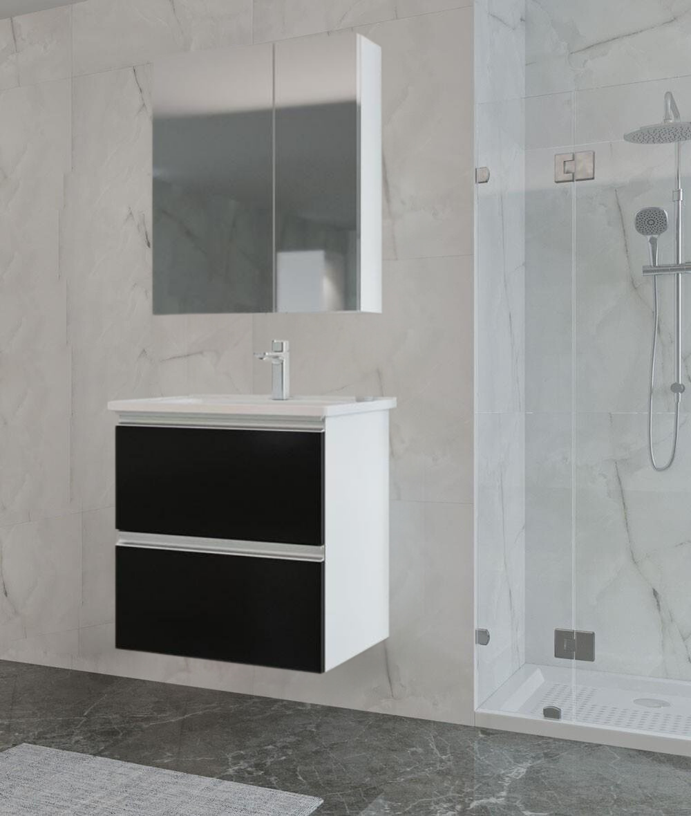 Orka Terme 80 cm Siyah Çekmeceli Banyo Dolabı Takımı