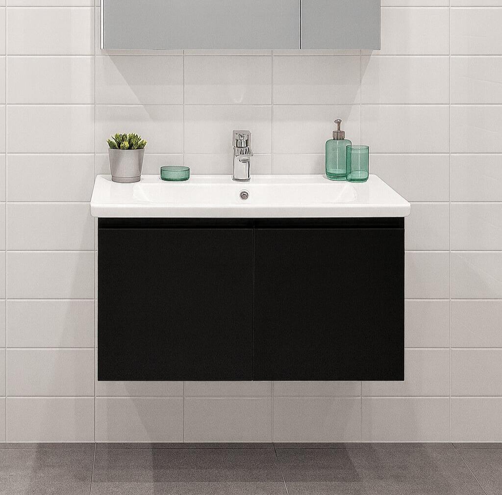 Orka Terme 80 cm Parlak Siyah Banyo Dolabı Alt Modül ve Lavabo