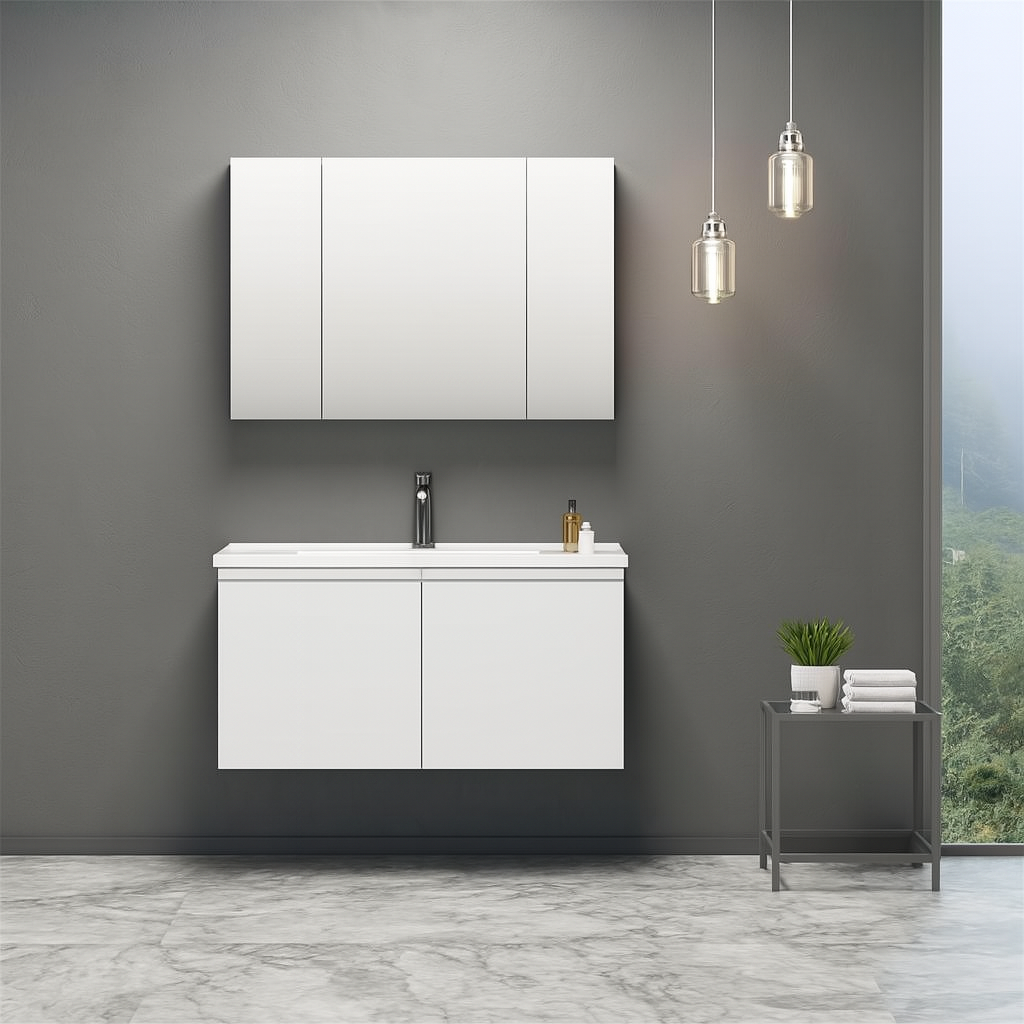 Orka Terme 100 cm Parlak Beyaz Kapaklı Banyo Dolabı Takımı (Dolaplı Ayna)