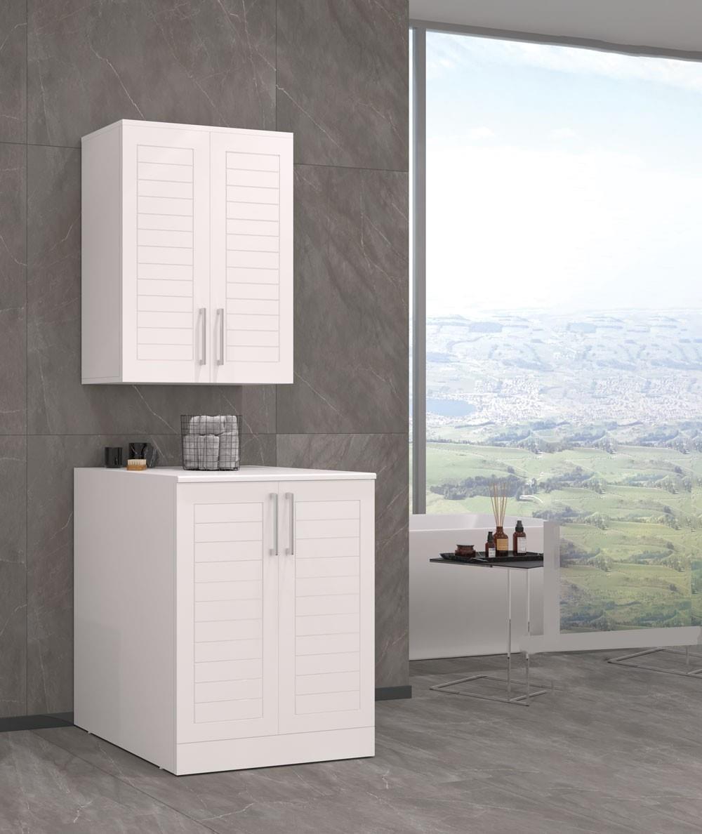 Orka Perge 70 cm Parlak Beyaz Çamaşır Makinası Banyo Dolabı Takımı