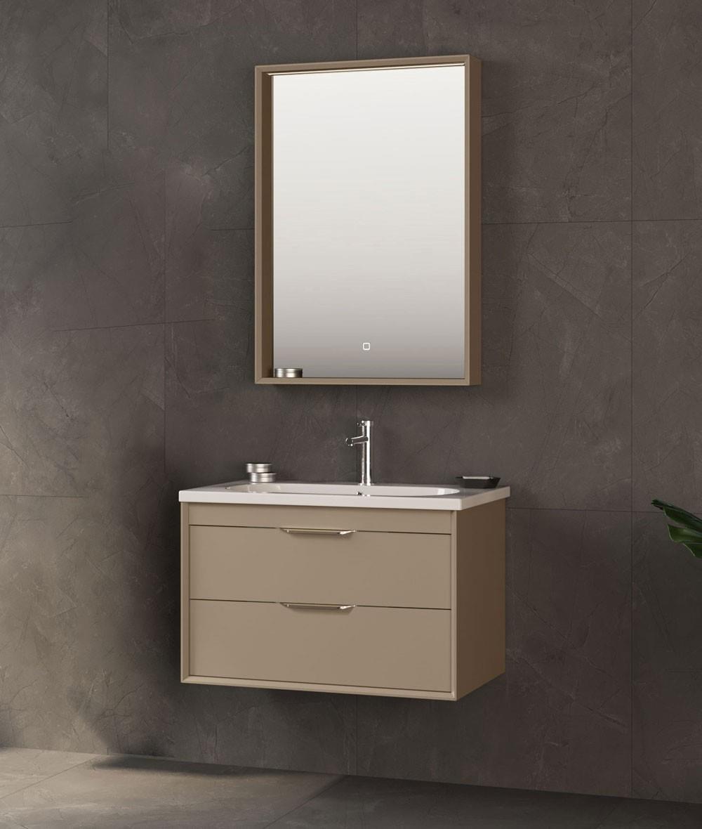 Orka Clay 65 cm Sahra Çekmeceli Banyo Dolabı Takımı