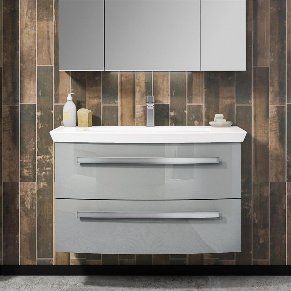 Orka Urla 90 cm Parlak Gri Banyo Dolabı Alt Modül ve Lavabo