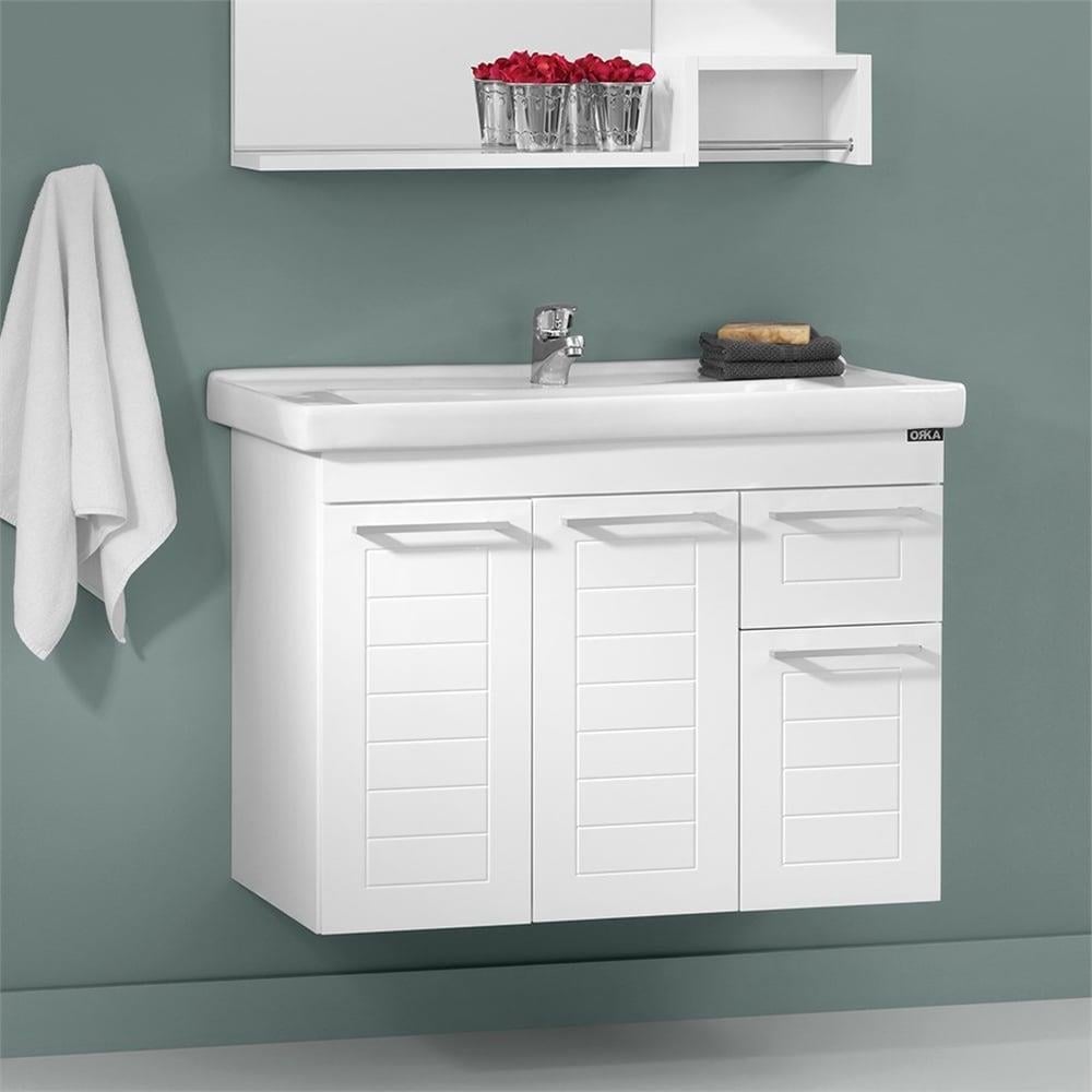 Orka Perge 85 cm Beyaz Banyo Dolabı Alt Modül ve Lavabo