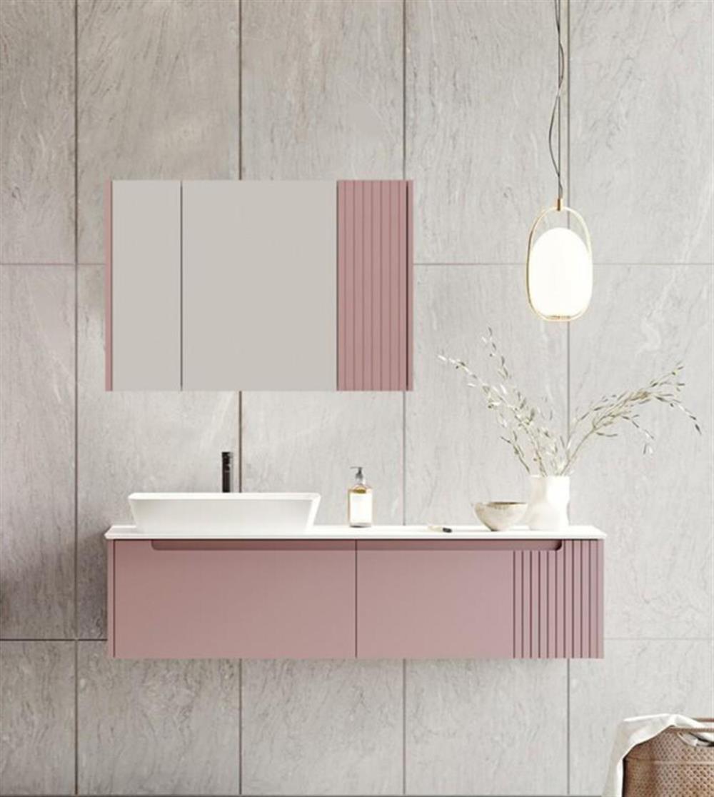 Orka Biella 140 cm Pudra Banyo Dolabı Takımı