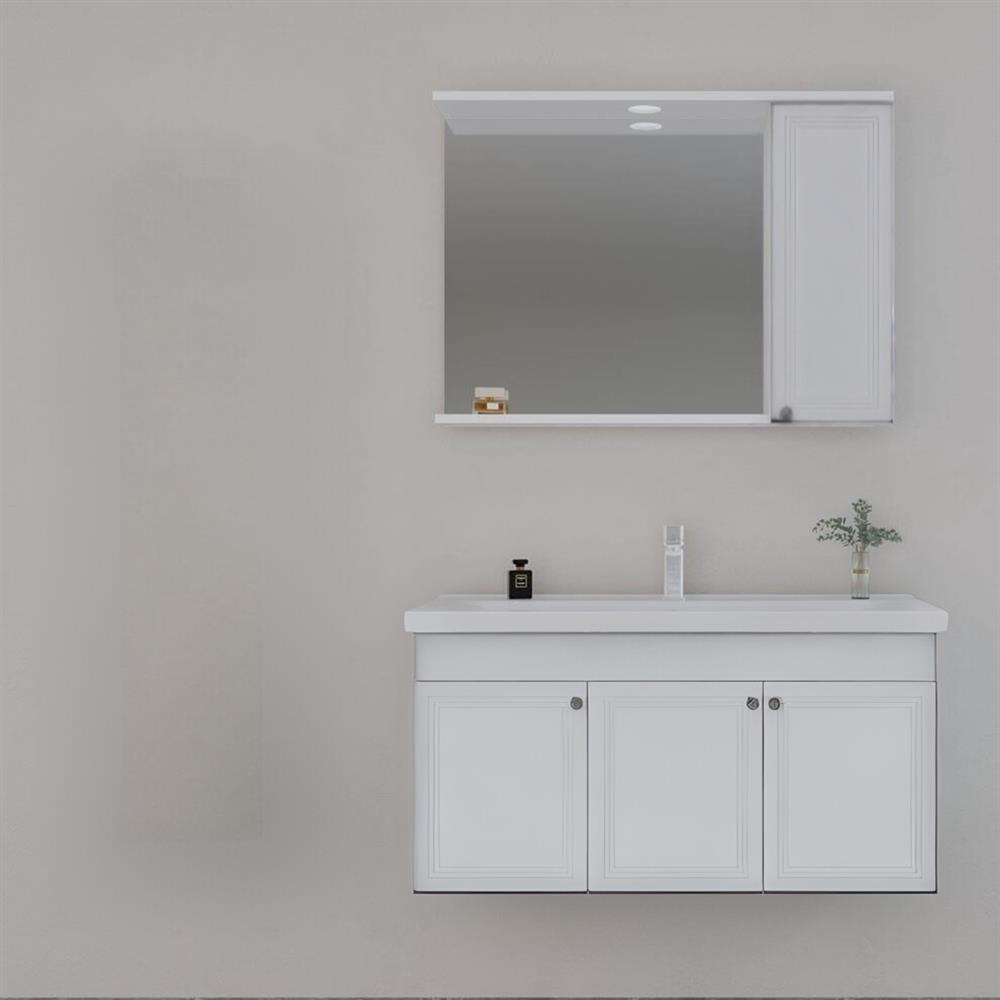 Orka Rio 100 cm Mat Beyaz Lake Banyo Dolabı Takımı