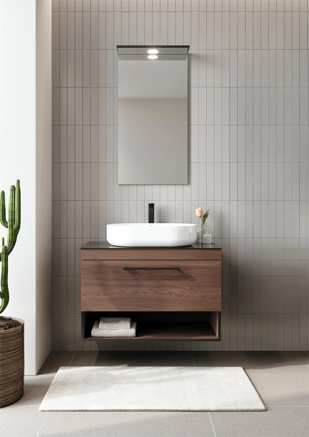 Orka Knidos 90 cm Navaro Ledli Ayna Banyo Dolabı Takımı