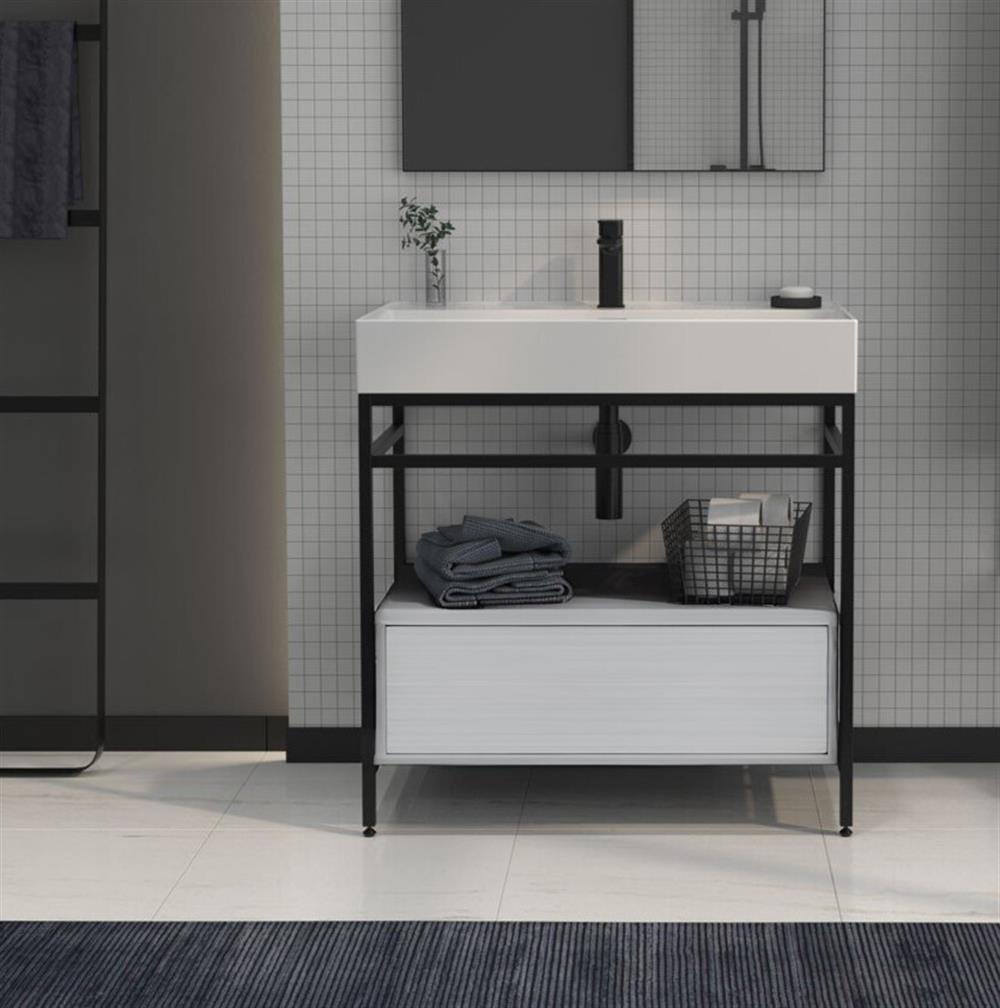Orka Vegas 80 cm Beyaz Banyo Dolabı Alt Modül ve Lavabo