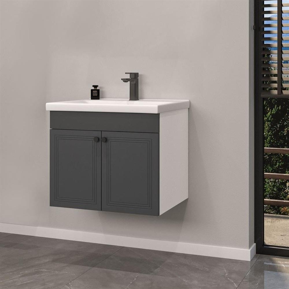 Orka Rio 65 cm Antrasit Lake Banyo Dolabı Alt Modül ve Lavabo