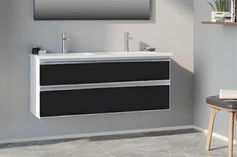 Orka Terme 120 cm Siyah Banyo Dolabı Alt Modül ve Lavabo