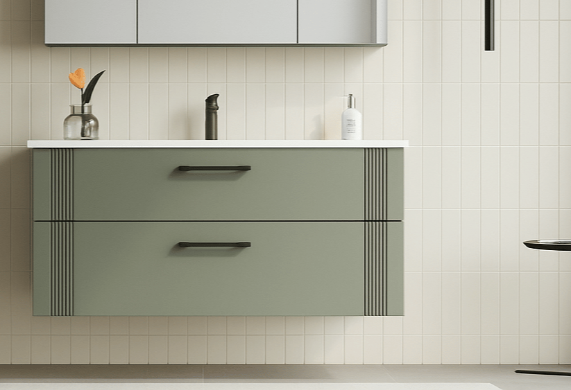 Orka Bari 100 cm Mat Yeşil Banyo Dolabı Alt Modül ve Lavabo