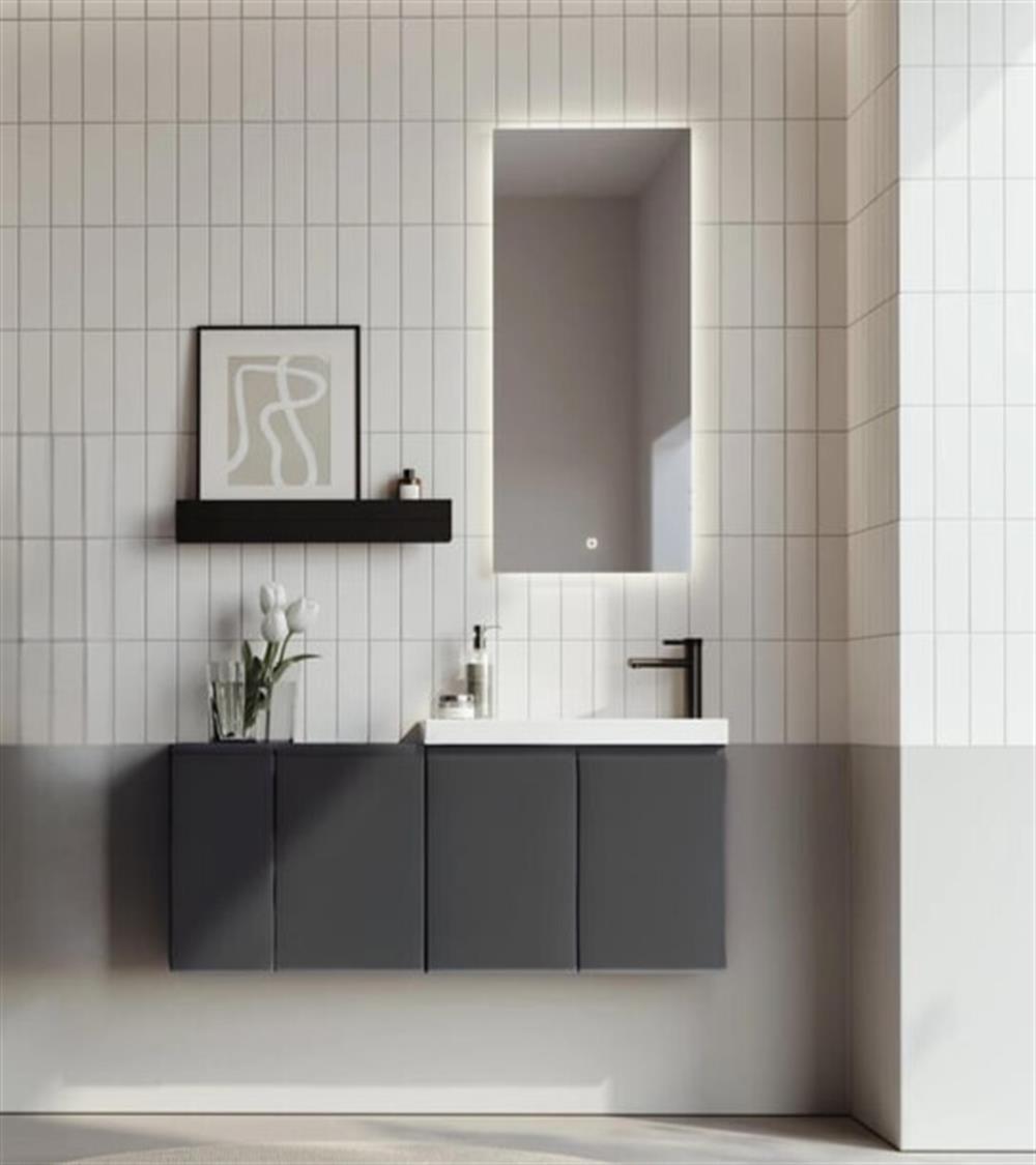 Orka Ferla 110 cm Mat Antrasit Banyo Dolabı Takımı