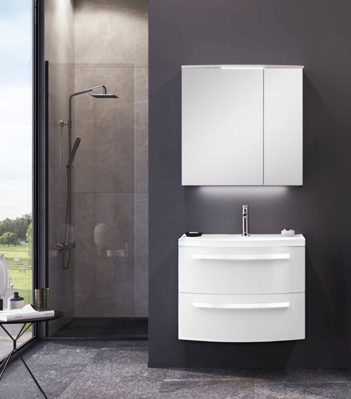 Orka Urla 70 cm Parlak Beyaz Banyo Dolabı Takımı (Ledli-Dolaplı Ayna)