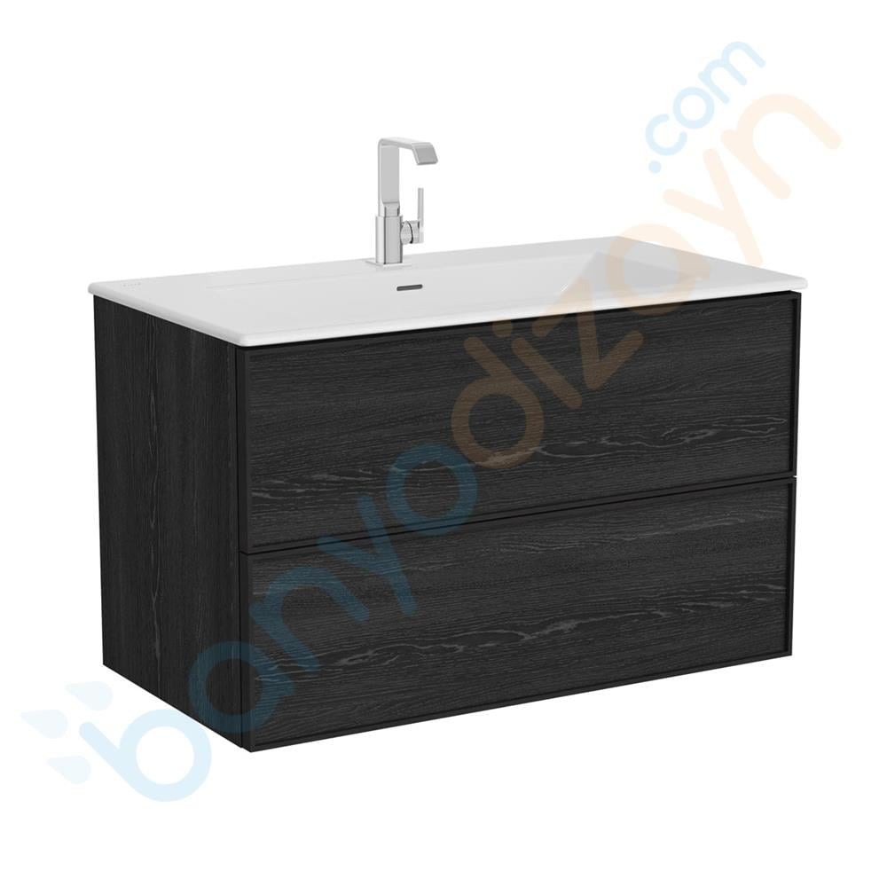 Vitra Metropole Edge Lavabo Dolabı, Çift Çekmeceli, Etajerli Lavabolu, 100 cm, Siyah Meşe  67194 
