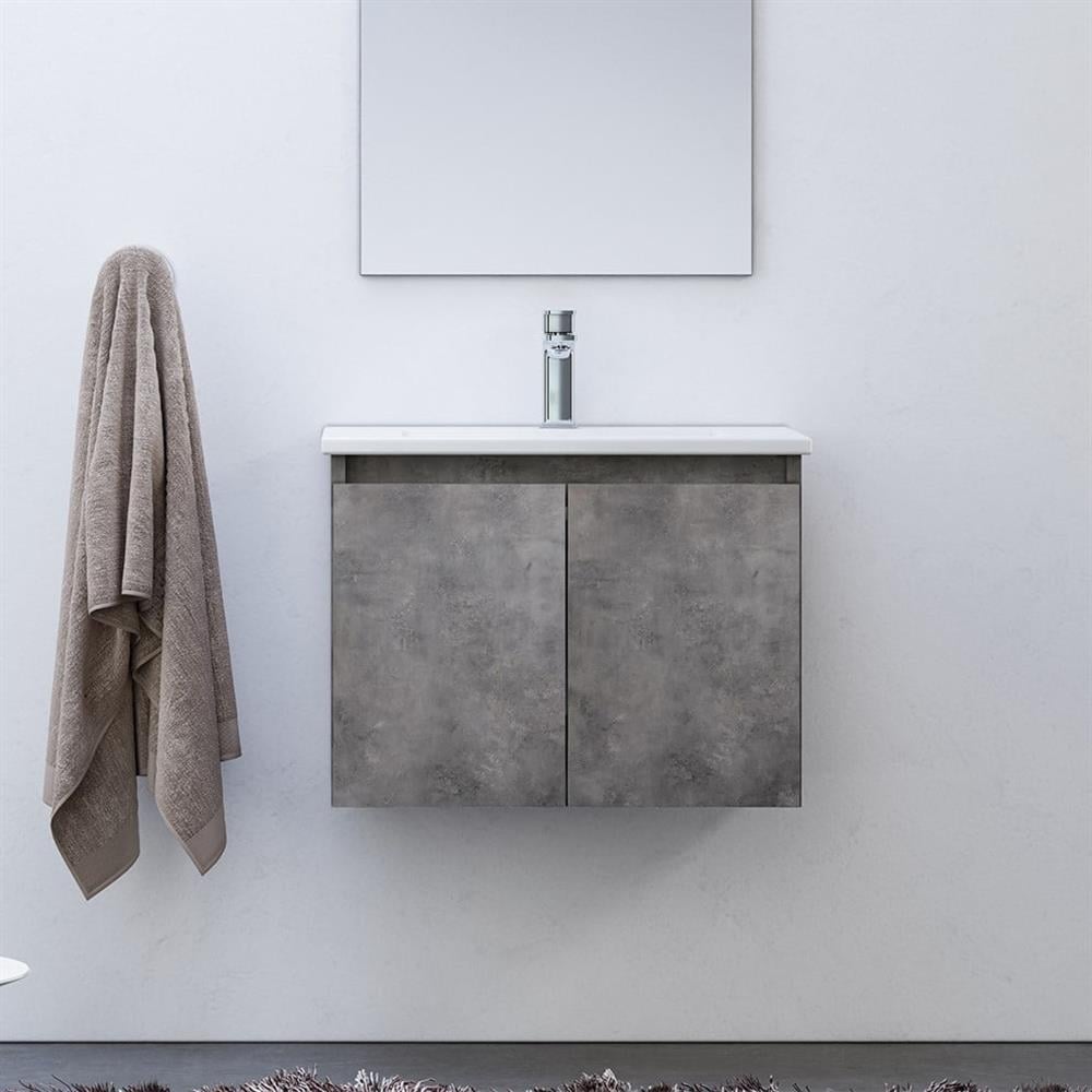 Orka Sidney 60 cm Gümüş Banyo Dolabı Alt Modül ve Lavabo