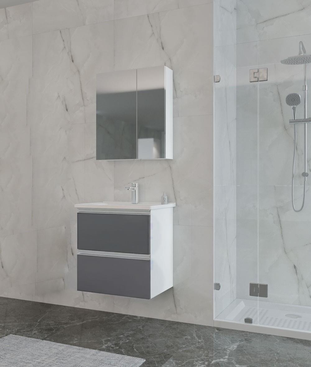 Orka Terme 60 cm Gri Çekmeceli Banyo Dolabı Takımı