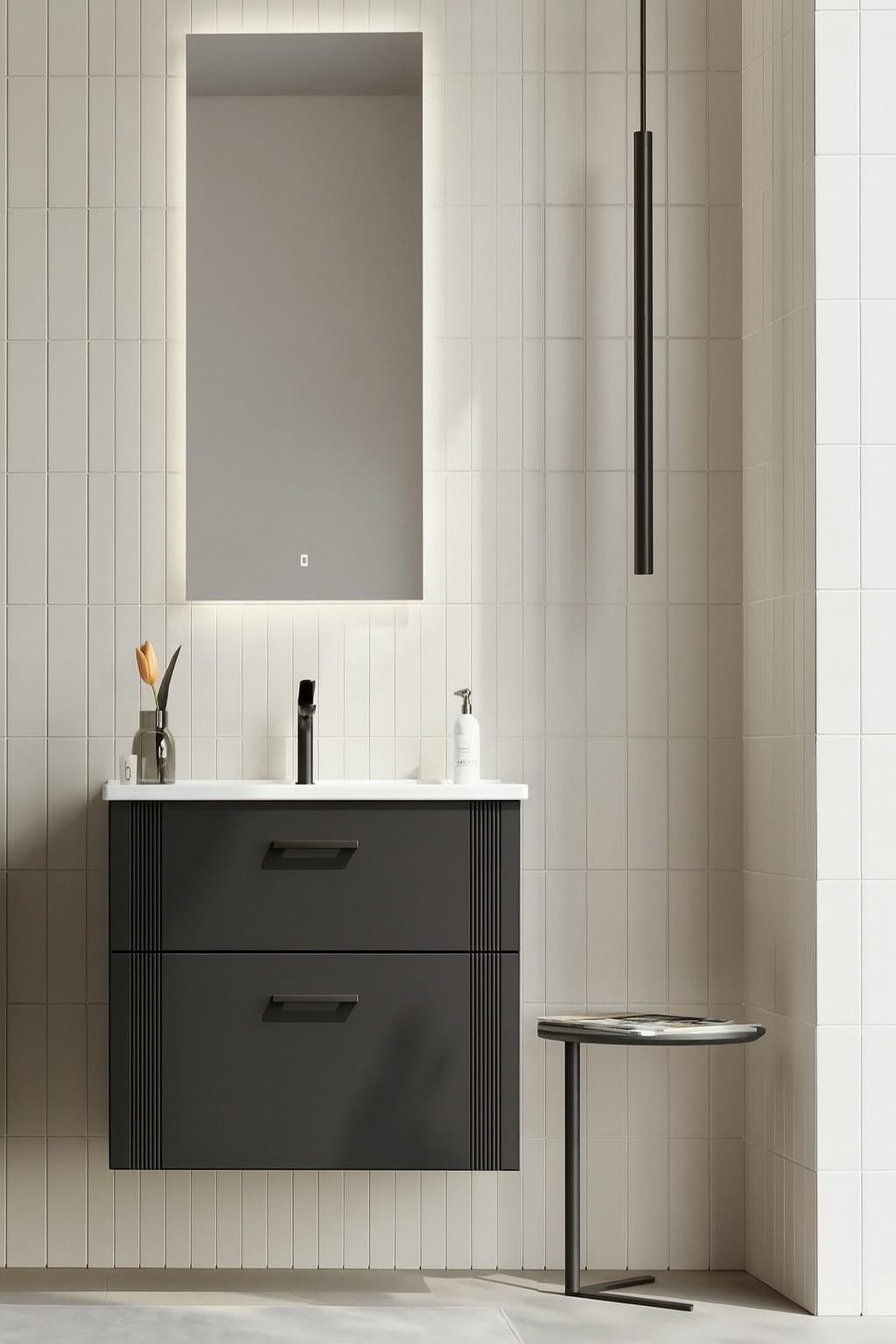Orka Bari 65 cm Mat Antrasit Banyo Dolabı Takımı (Ledli Ayna)