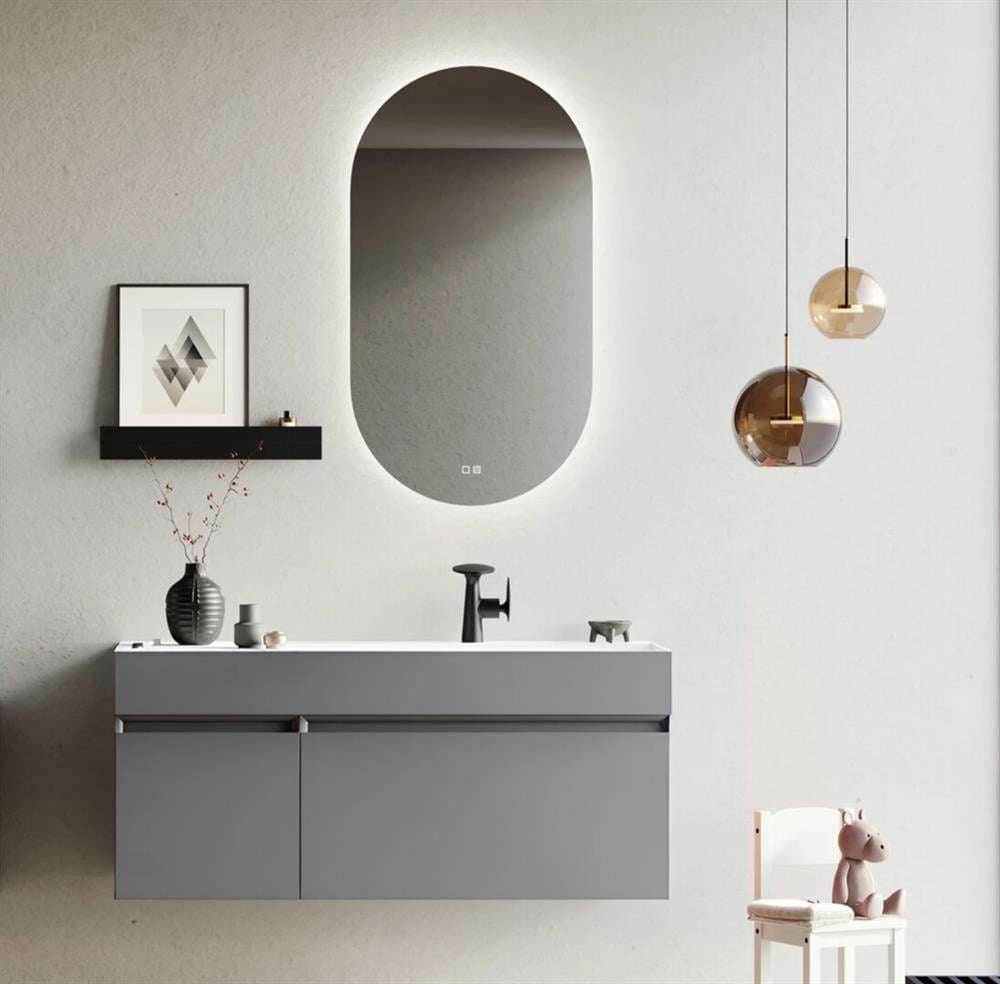 Orka Lusso 120 cm Mat Gri Ledli Ayna Banyo Dolabı Takımı