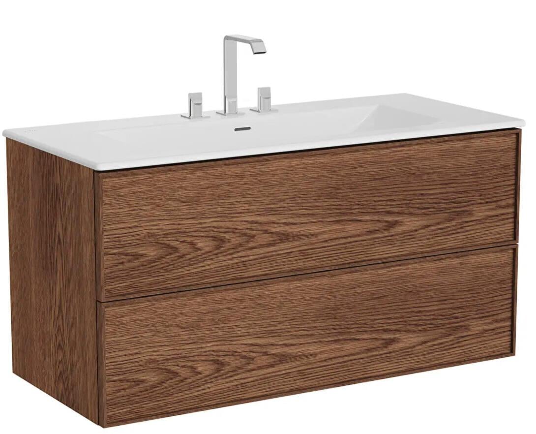 Vitra Metropole Edge Lavabo Dolabı, Çift Çekmeceli, Etajerli 3 Armatür Delikli Lavabolu, 120 Cm, Ceviz 67462