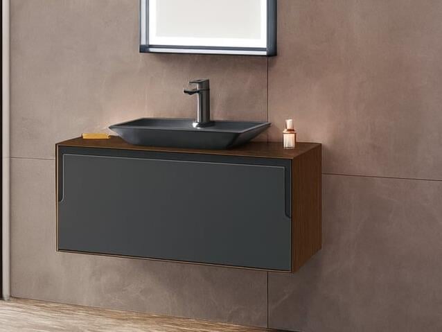 Orka Craft 100 cm Ceviz Antrasit Banyo Dolabı Alt Modül ve Lavabo (Mat Antrasit Lavabo)