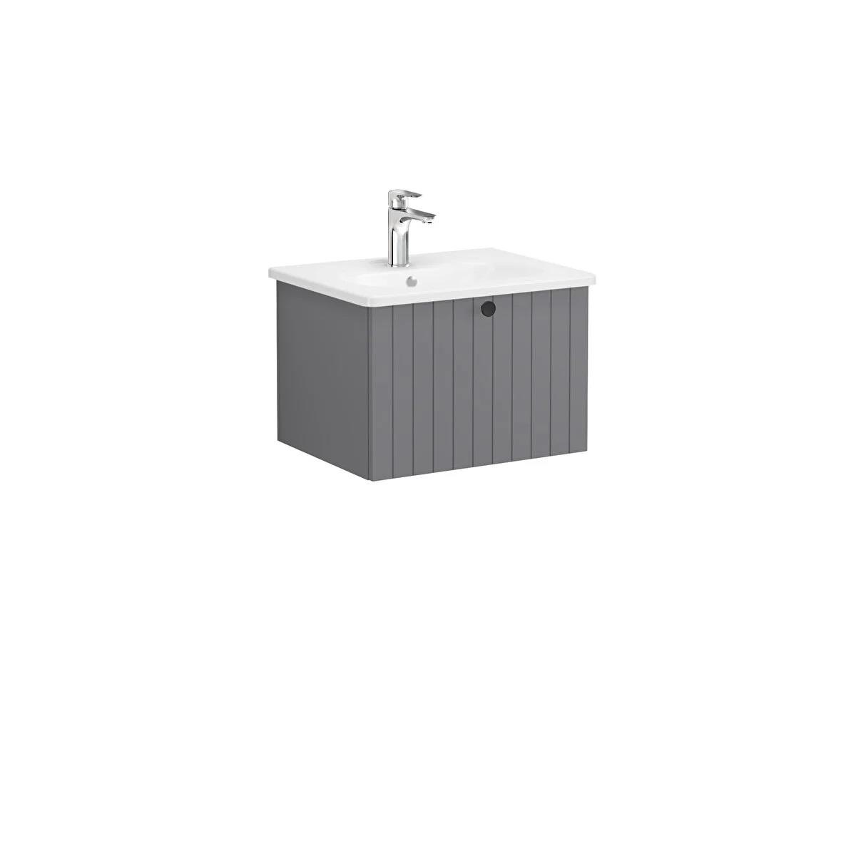 Vitra Root Groove Tek Çekmeceli Lavabo Dolabı 60 Cm Mat Gri (Yuvarlak Lavabo Dahil) 69354