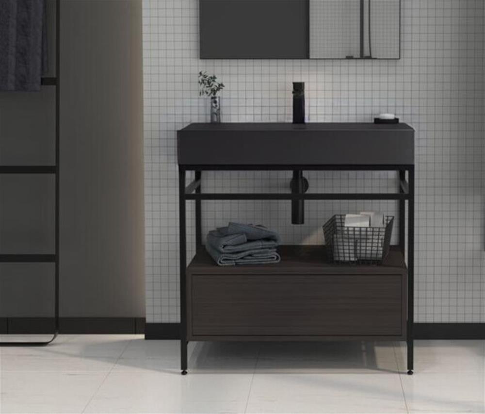 Orka Vegas 80 cm Antrasit Banyo Dolabı Alt Modül ve Lavabo