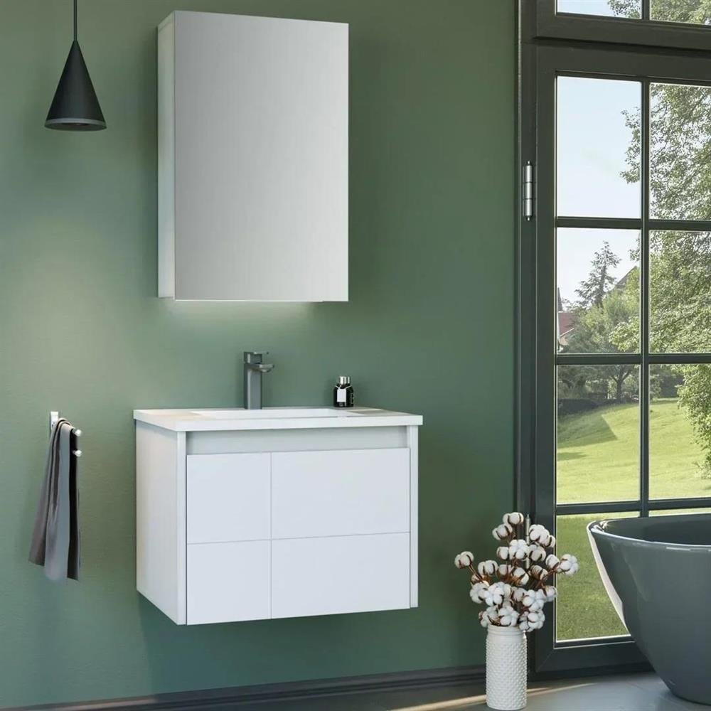 Orka Likya 60 cm Mat Beyaz Banyo Dolabı Takımı