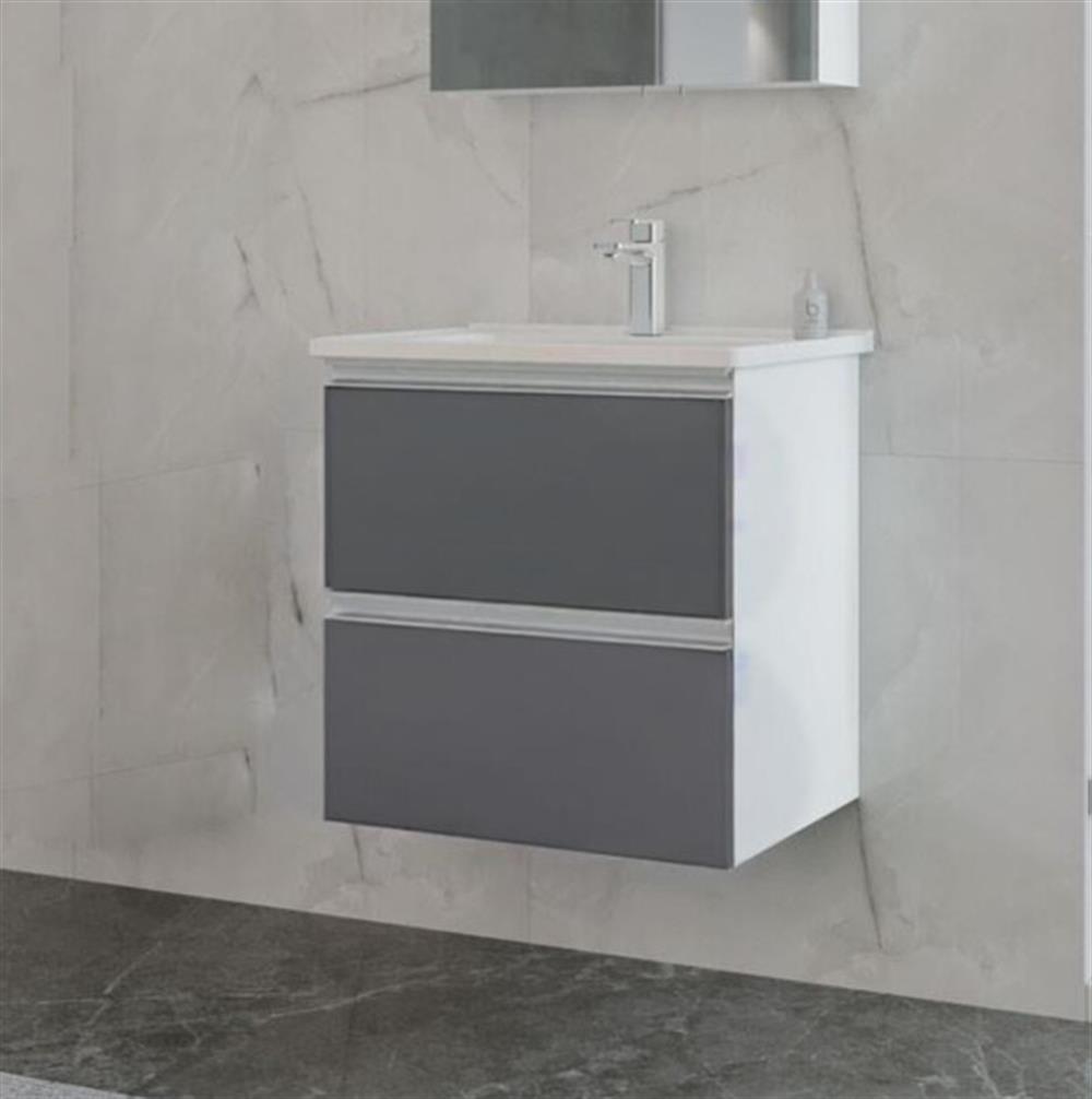 Orka Terme 60 cm Gri Çekmeceli Banyo Dolabı Alt Modül ve Lavabo