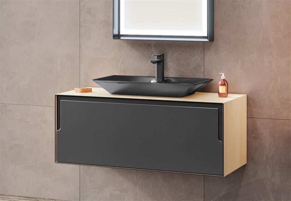 Orka Craft 100 cm Meşe Antrasit Banyo Dolabı Alt Modül ve Lavabo (Mat Antrasit Lavabo)