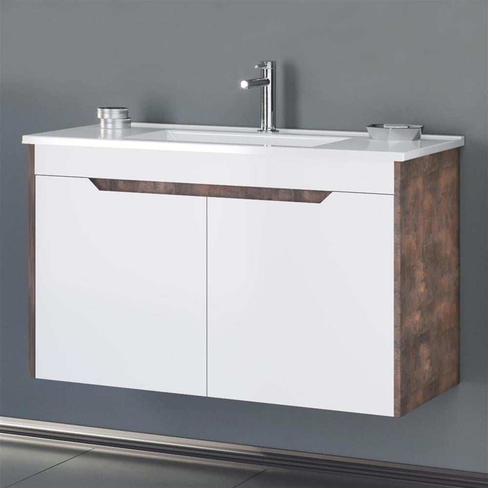 Orka Lago 85 cm Beyaz Banyo Dolabı Alt Modül ve Lavabo