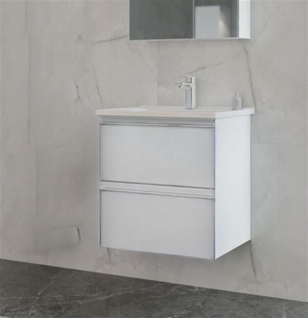Orka Terme 60 cm Beyaz Çekmeceli Banyo Dolabı Alt Modül ve Lavabo