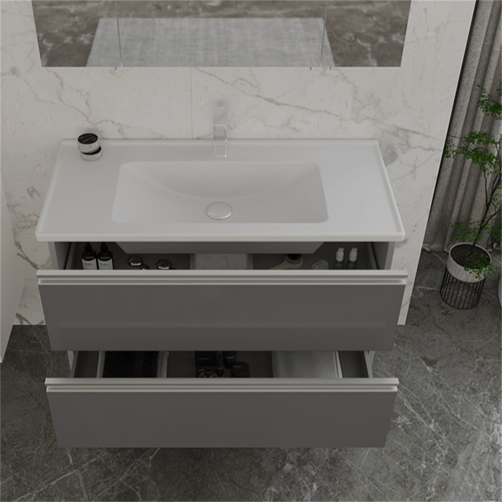 Orka Terme 100 cm Gri Çekmeceli Banyo Dolabı Alt Modül ve Lavabo