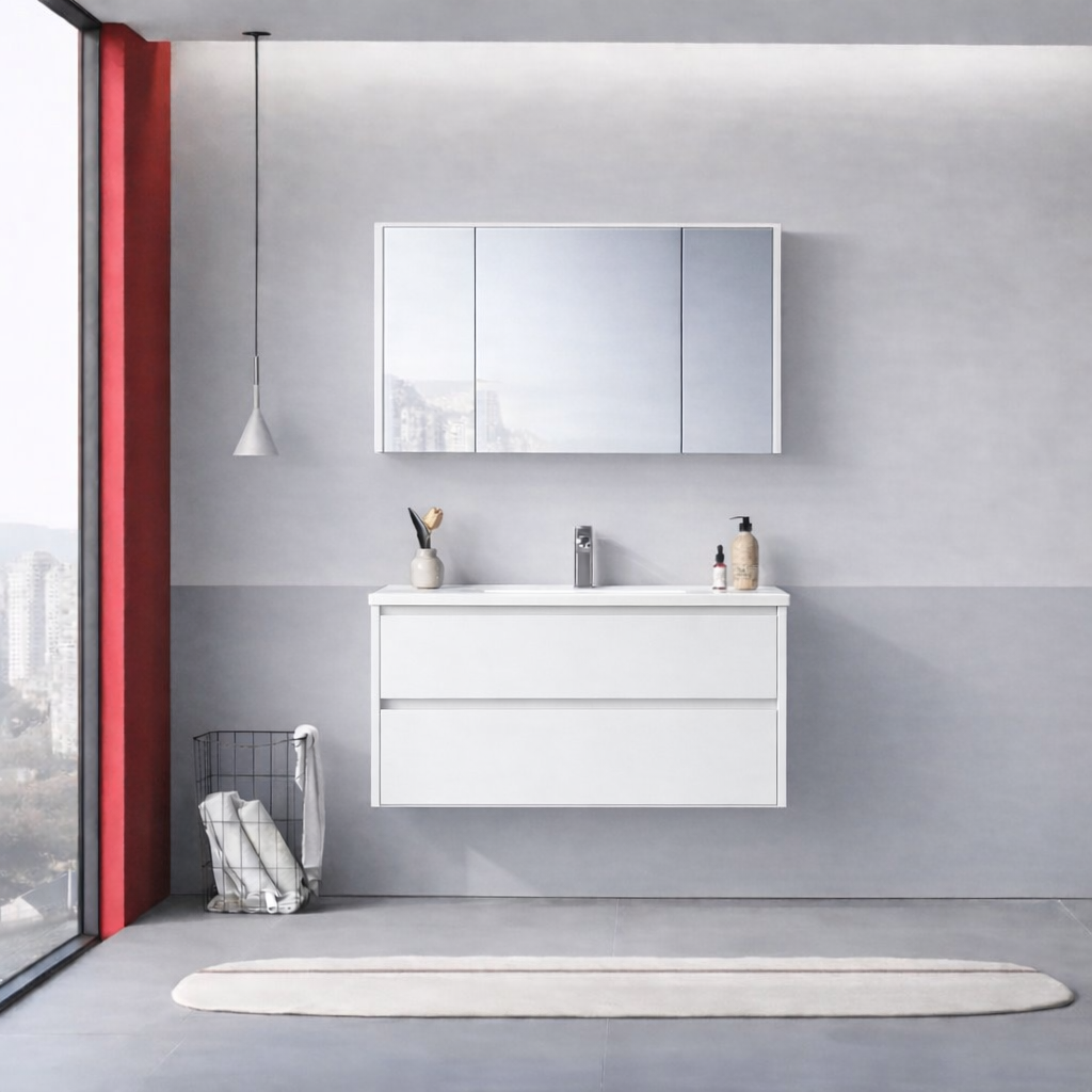 Orka Arno 100 cm Parlak Beyaz Banyo Dolabı Takımı (Çekmeceli) , 5008762ORKA5008762Banyo Dolabı Takımı