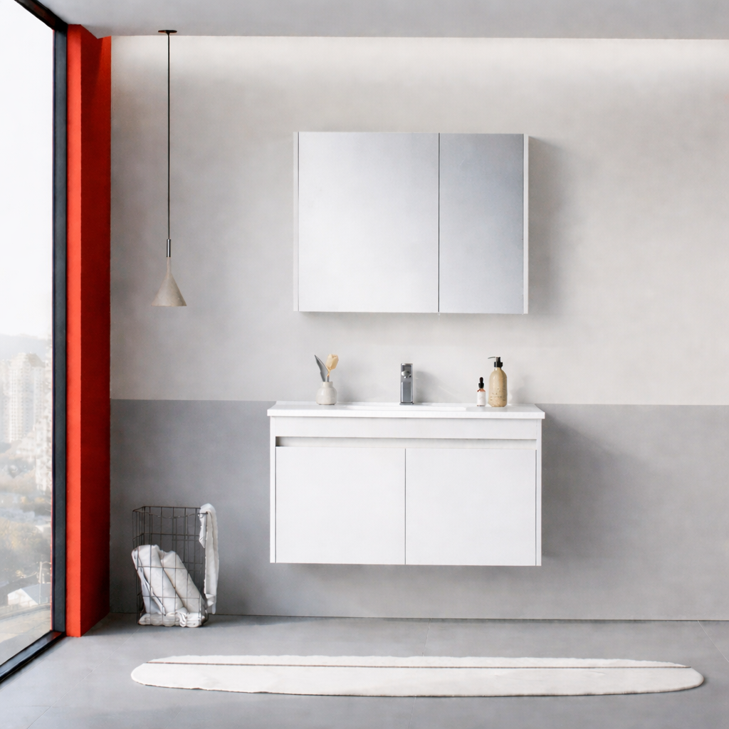 Orka Arno 85 cm Parlak Beyaz Banyo Dolabı Takımı (Kapaklı) , 5008789ORKA5008789Banyo Dolabı Takımı