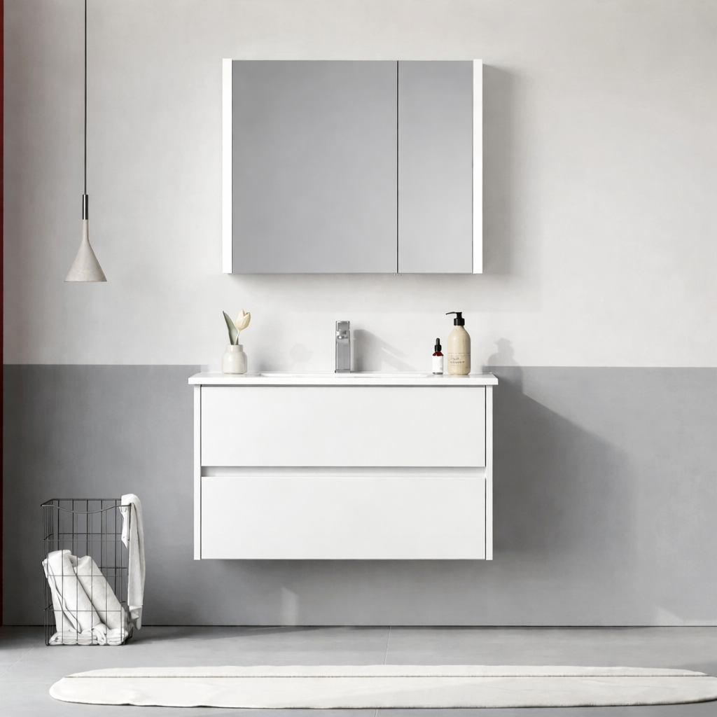 Orka Arno 85 cm Parlak Beyaz Banyo Dolabı Takımı (Çekmeceli) , 5008786ORKA5008786Banyo Dolabı Takımı