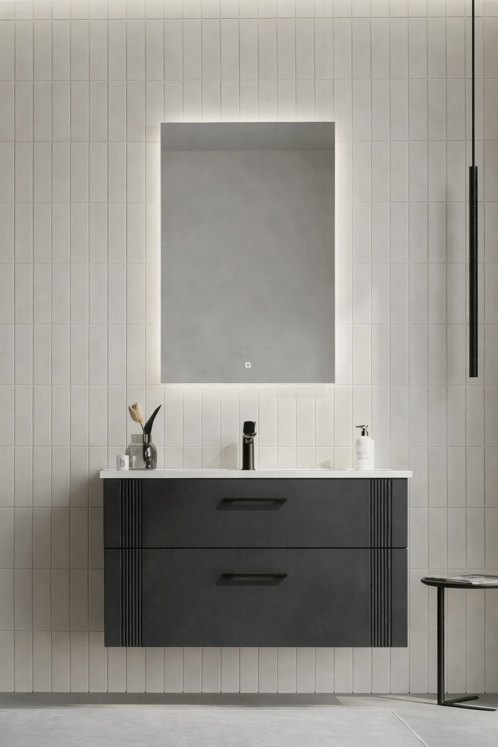 Orka Bari Banyo Dolabı Takımı, 100 cm, Mat Antrasit (Ledli Ayna), 5006583ORKA5006583Banyo Dolabı Takımı