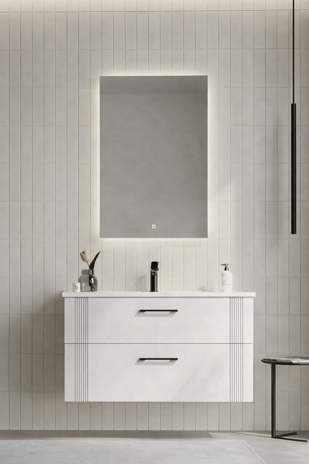 Orka Bari Banyo Dolabı Takımı, 100 cm, Mat Beyaz (Ledli Ayna), 5006580ORKA5006580Banyo Dolabı Takımı